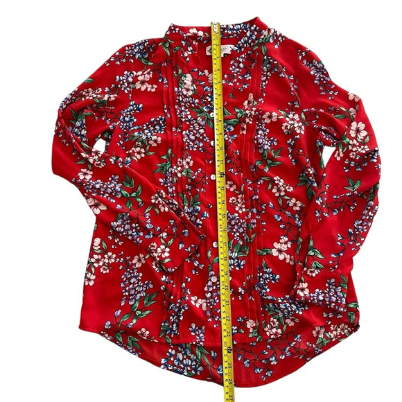Nanette Lepore Red Floral button Down Blouse Size XS - Picture 4 of 5